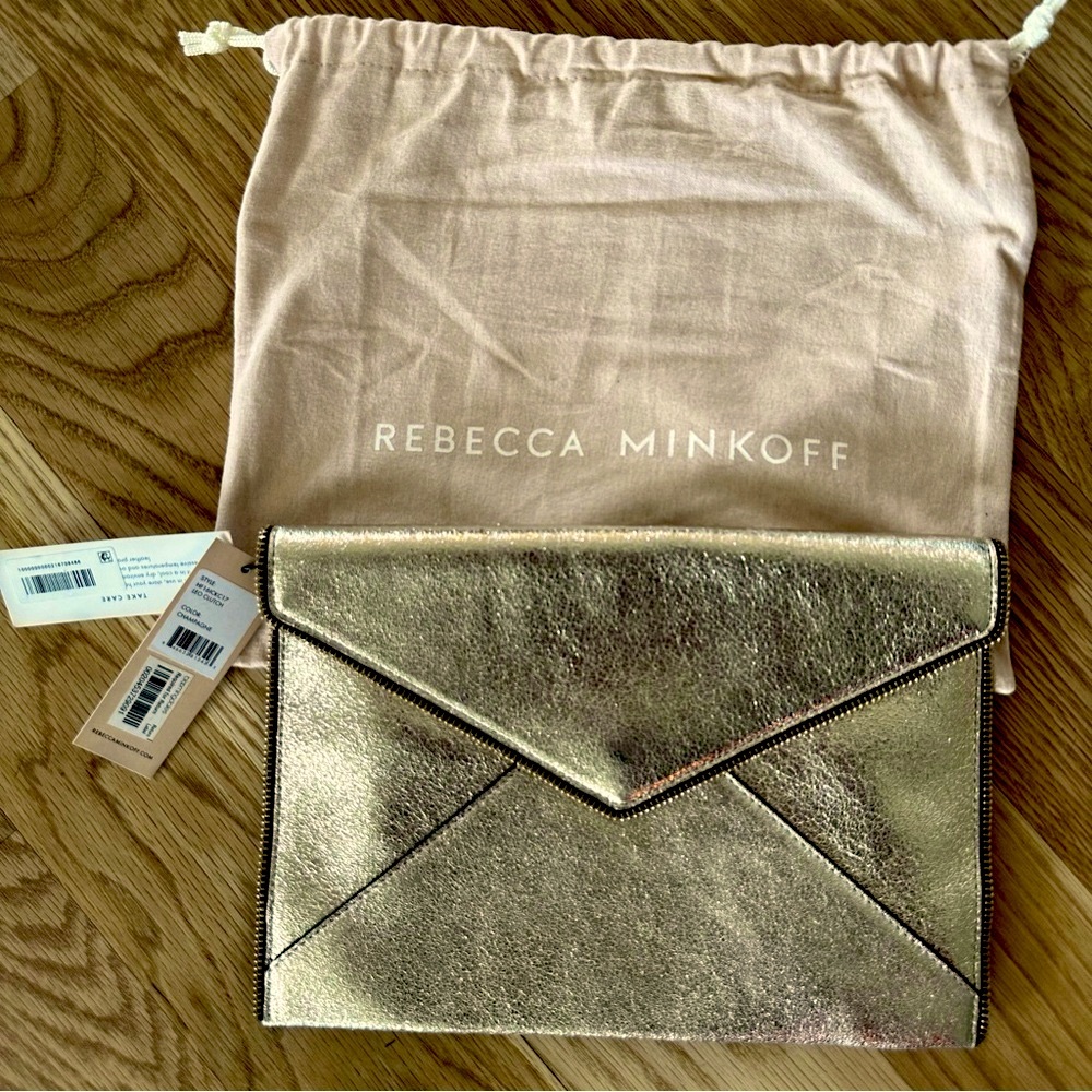 NWT Rebecca Minkoff Leo Clutch in Champagne Gold